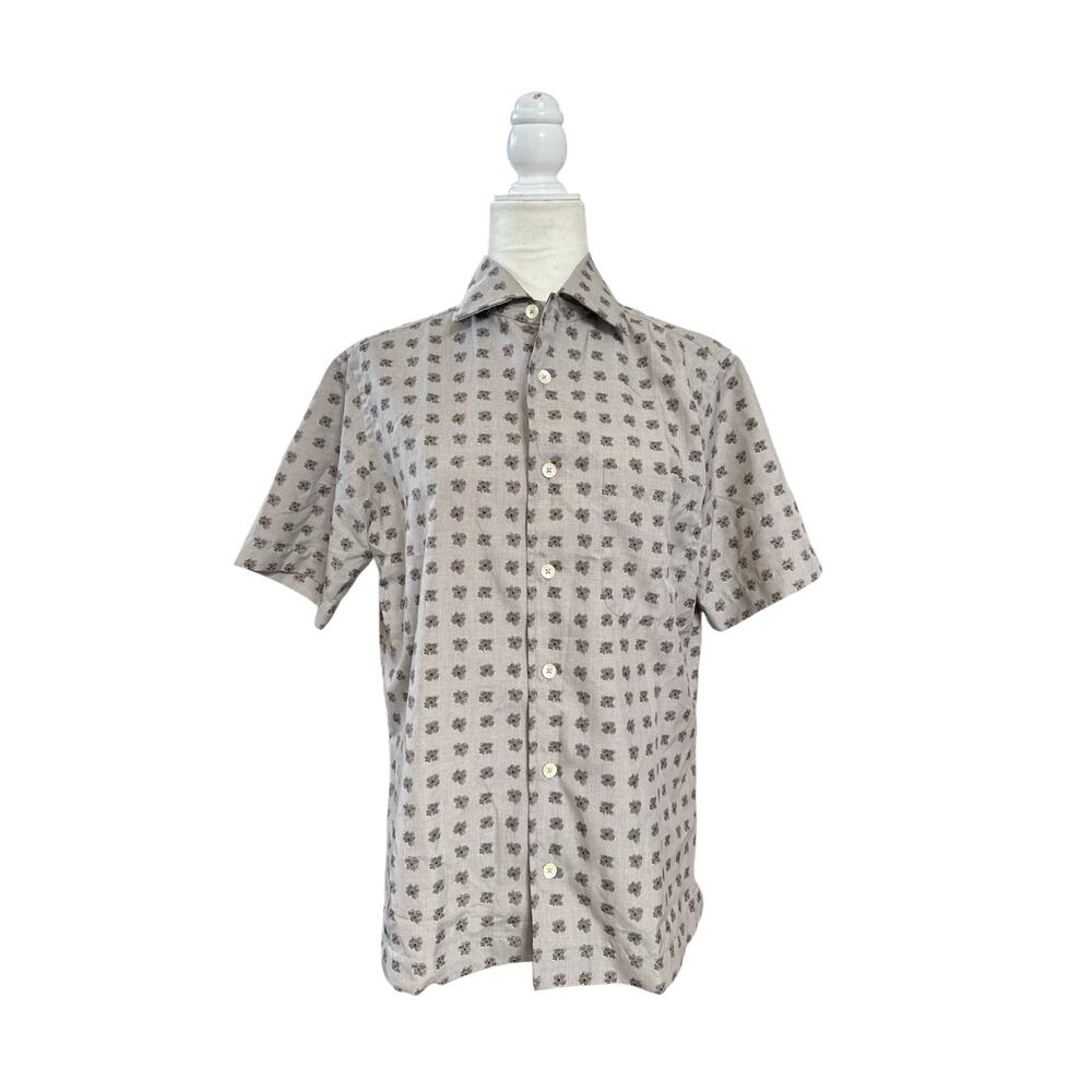 Basil’s Blue Made in Italy Men’s Floral Button Down Short Sleeve Top Size Small